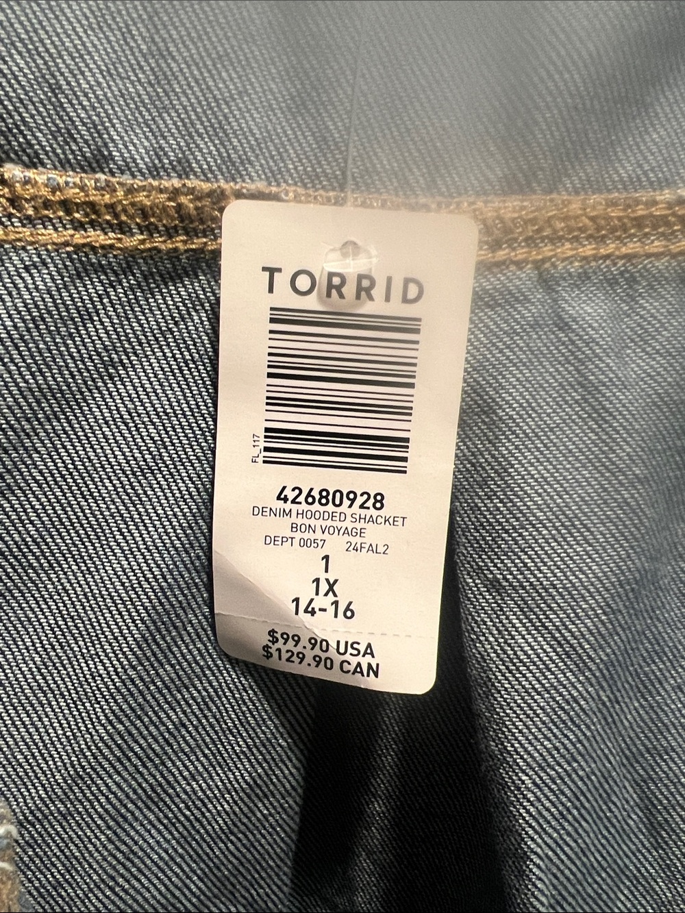 torrid Dark Blue Denim Jacket with Black Hood - Picture 2 of 4